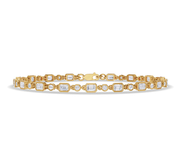 Round and Emerald Diamond link Tennis Bracelet