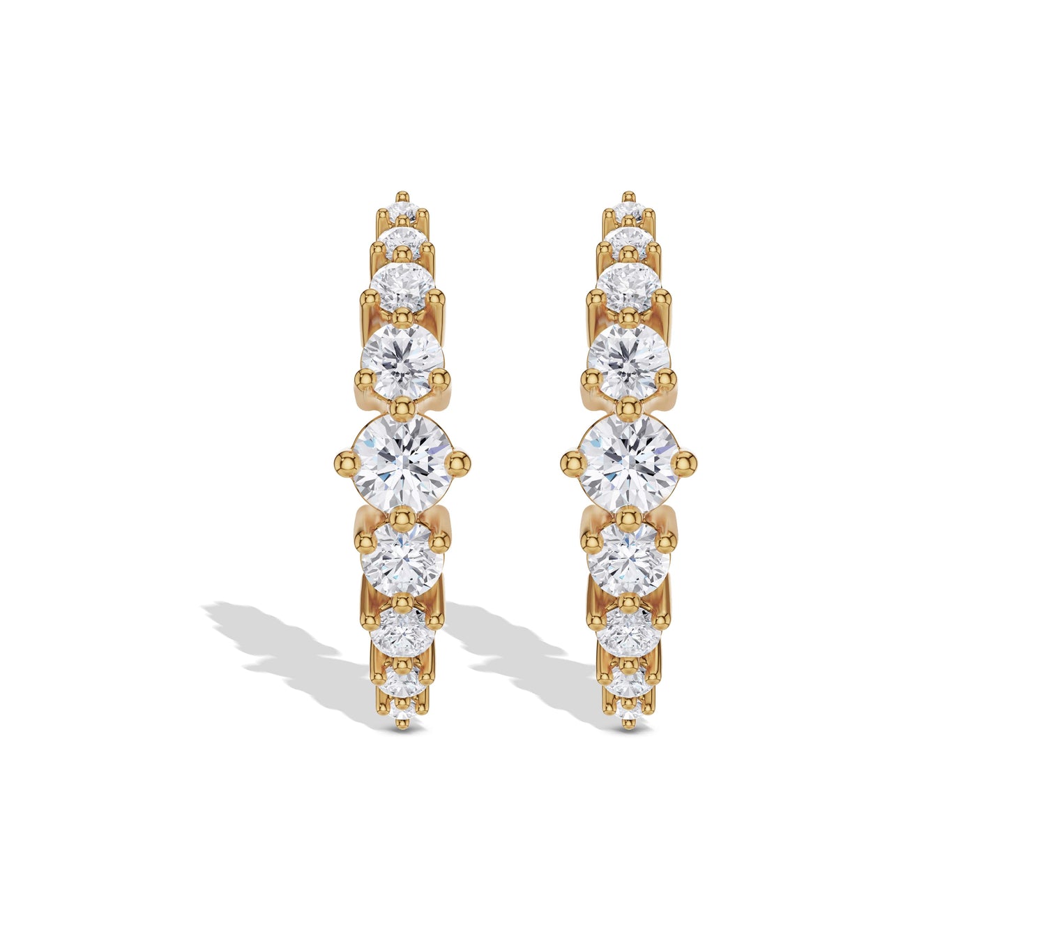 Yellow gold round moissanite huggie hoop earrings