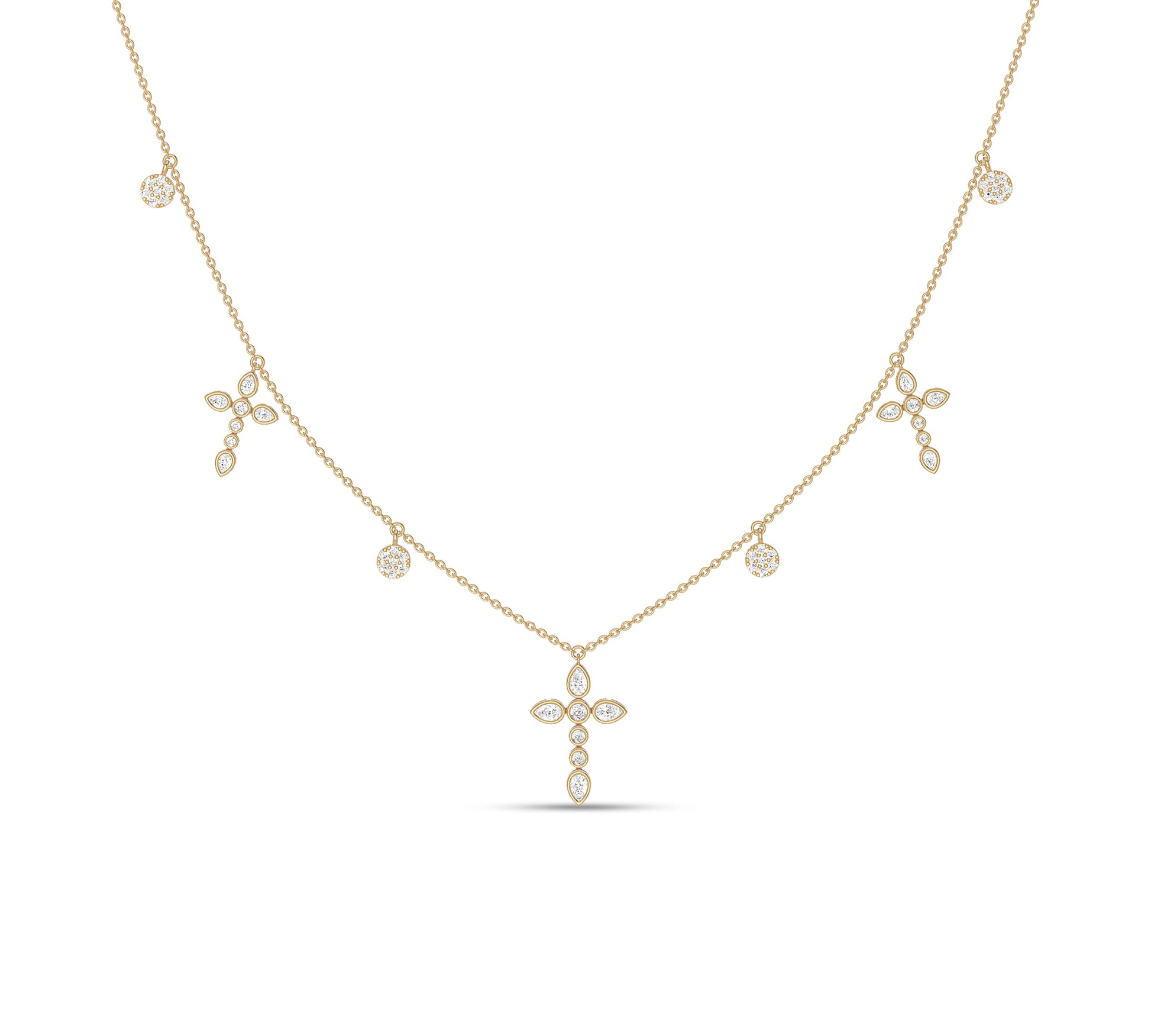 Marquise and round diamond cross necklace