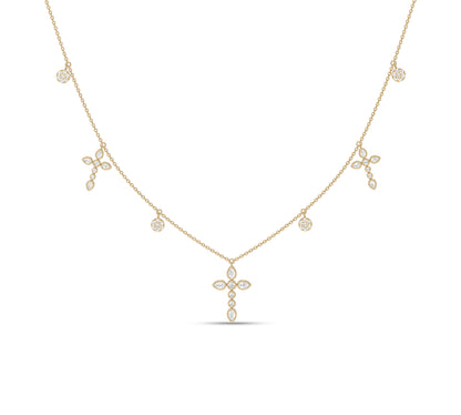 Marquise and round diamond cross necklace