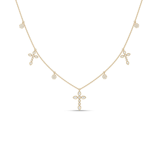 Marquise and round diamond cross necklace