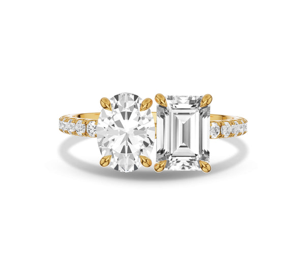 Oval & Emerald Diamond Toi et Moi with Pave Band