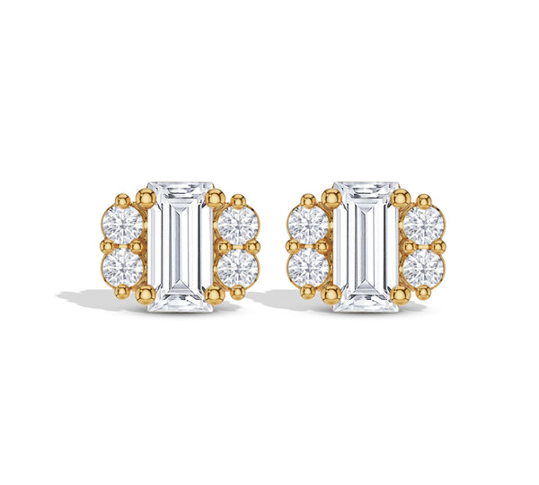 Baguette and Round Diamond Stud Earrings