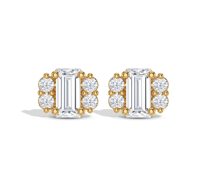 Baguette and Round Diamond Stud Earrings