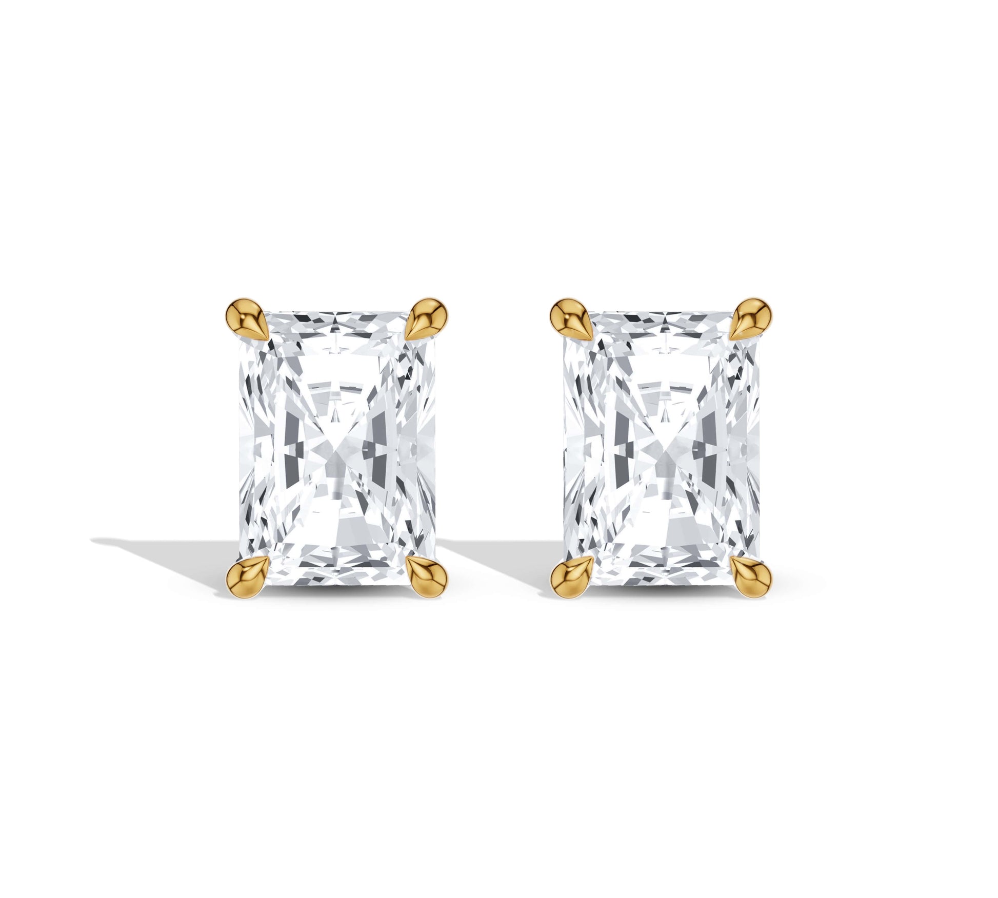 Radiant cut diamond earrings yellow gold