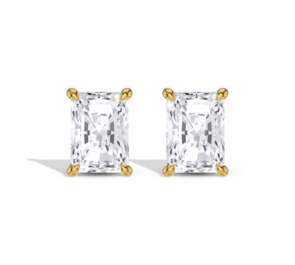 Radiant cut diamond earrings yellow gold