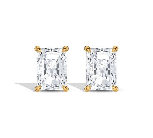 Radiant cut diamond earrings yellow gold