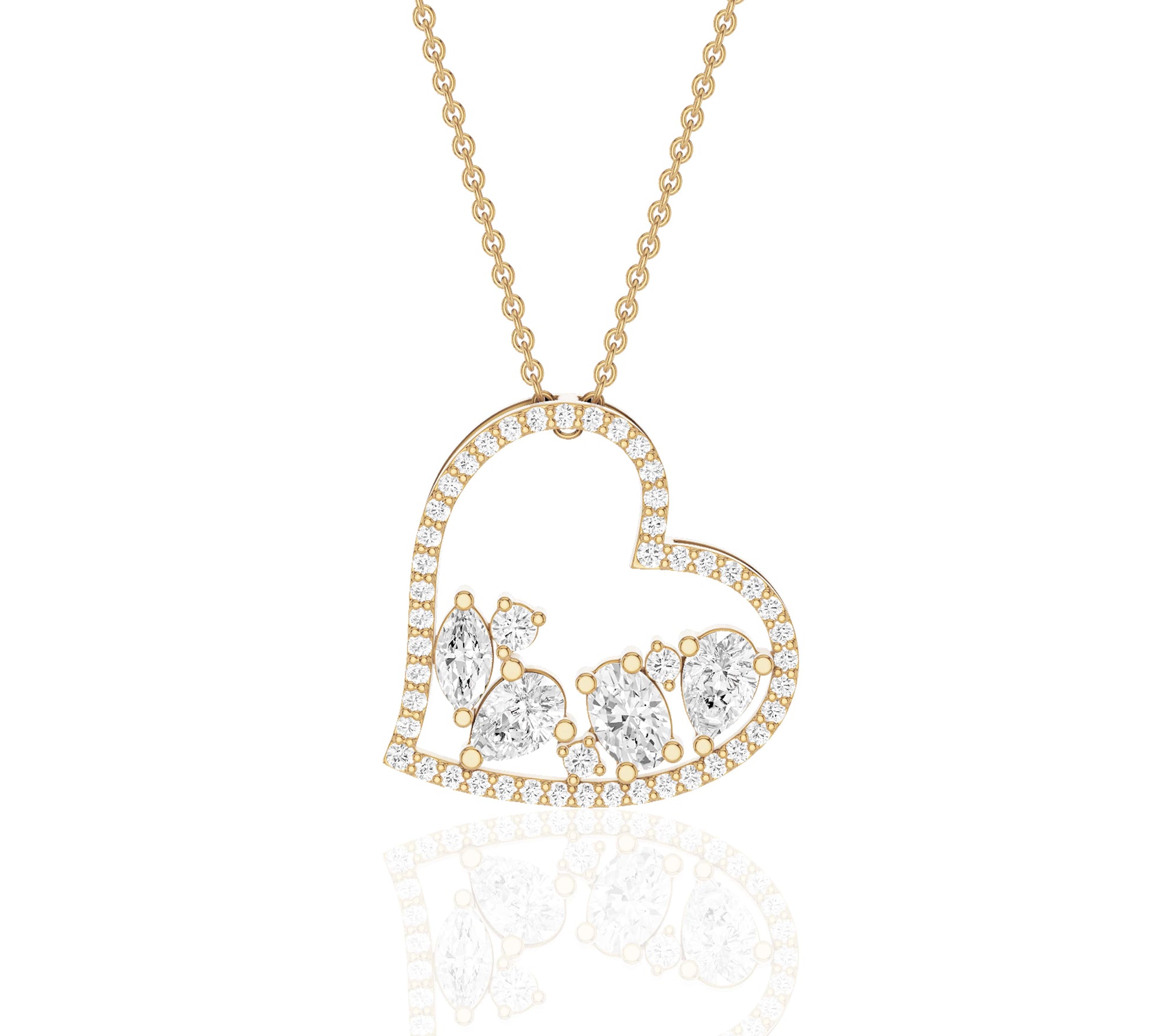 Open heart pendant with pear and marquise diamonds