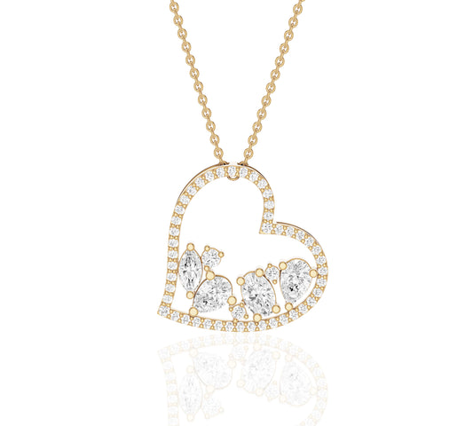 Open heart pendant with pear and marquise diamonds