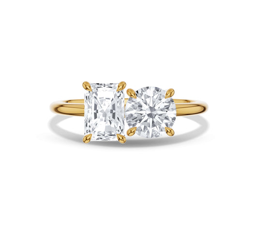 Radiant and Round toi et moi Engagement Ring