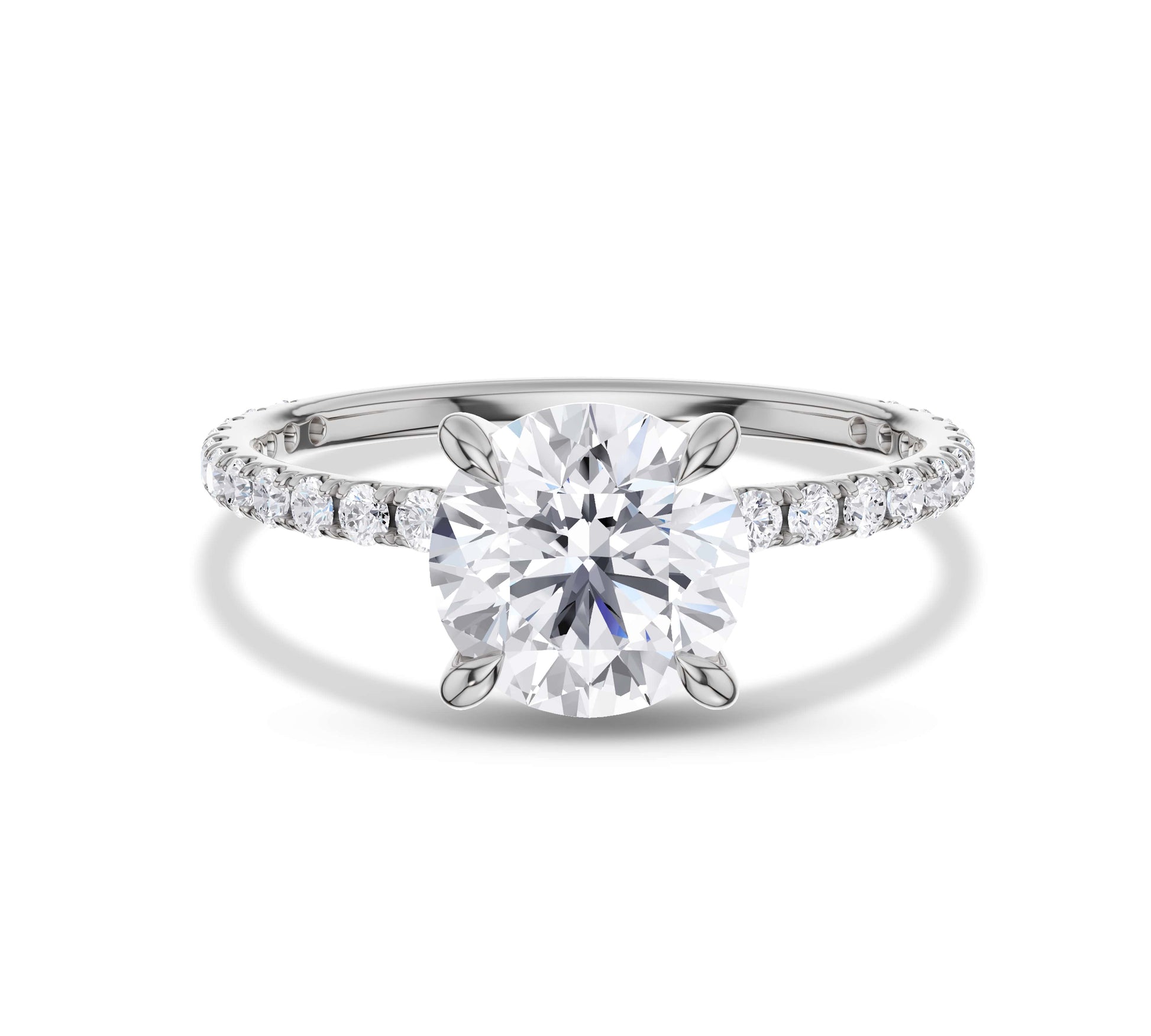 Side diamonds enhancing round solitaire centerpiece