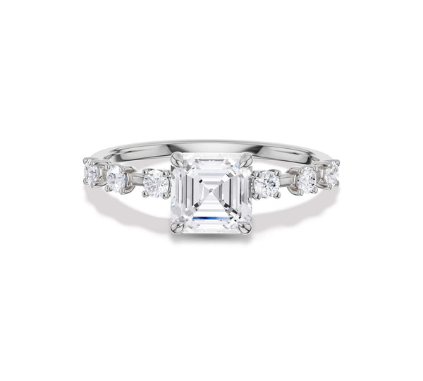 Asscher Pave Station Diamond Engagement Ring