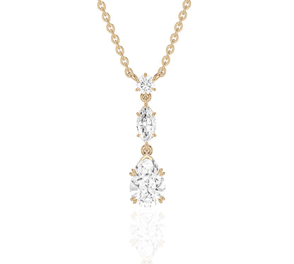 Vertical diamond drop necklace with three round stones