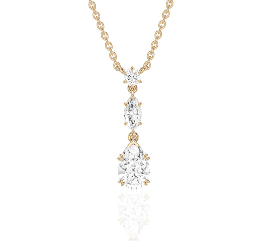Vertical diamond drop necklace with three round stones