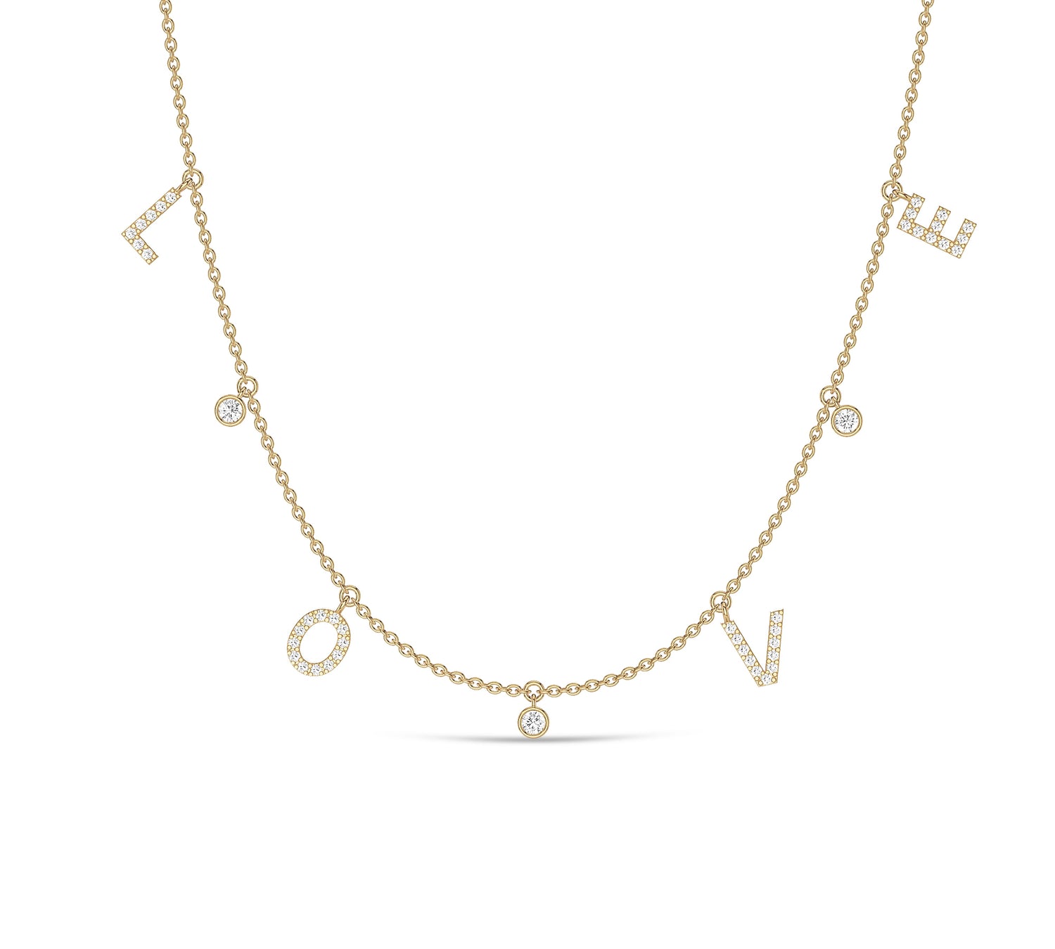 LOVE letter charm necklace in gold