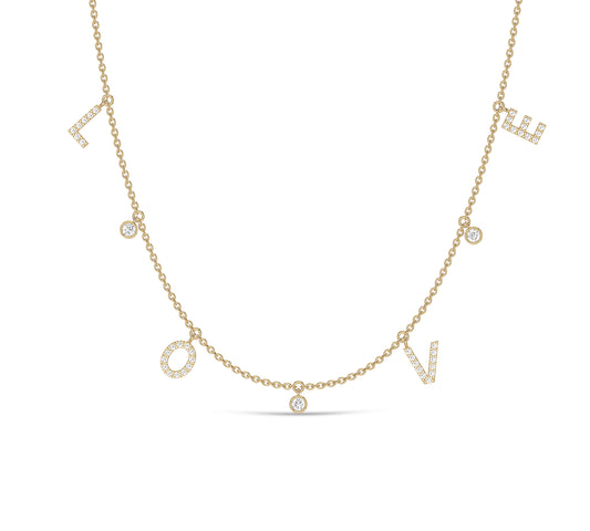 LOVE letter charm necklace in gold