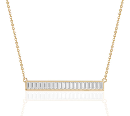 Baguette diamond horizontal bar necklace in fine yellow gold
