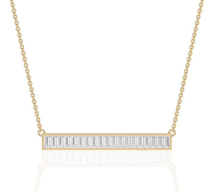 Baguette Diamond Bar Necklace in 14K Yellow Gold