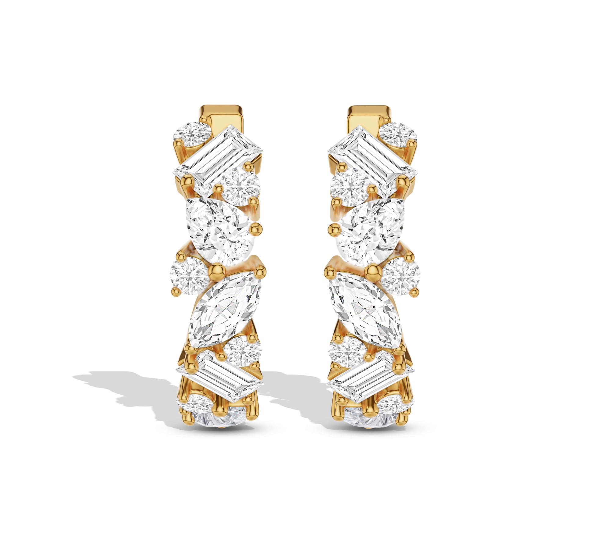 Diamond hoop earrings with marquise and round stones