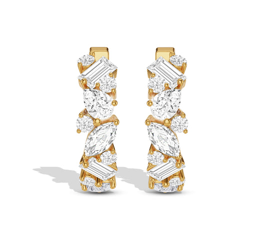 Diamond hoop earrings with marquise and round stones