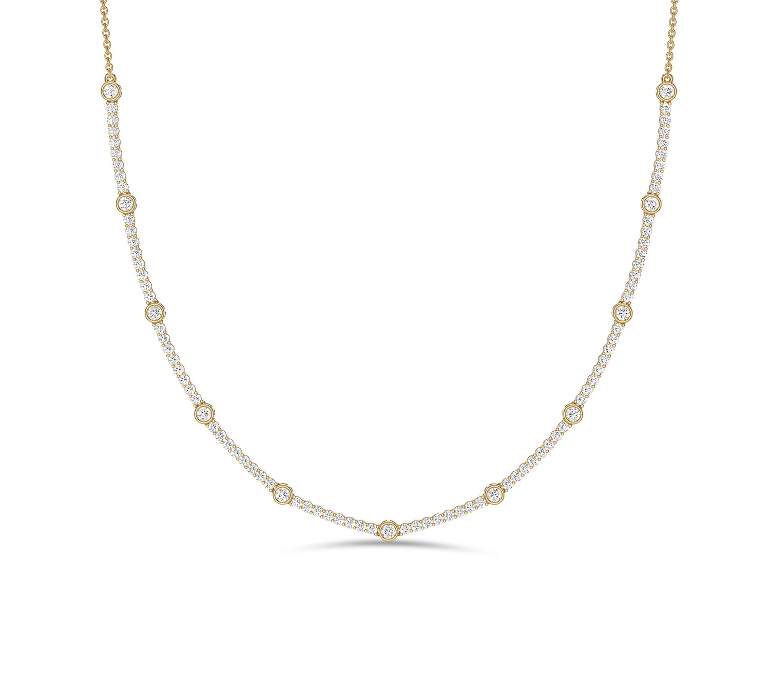 Gold necklace with bezel-set diamonds