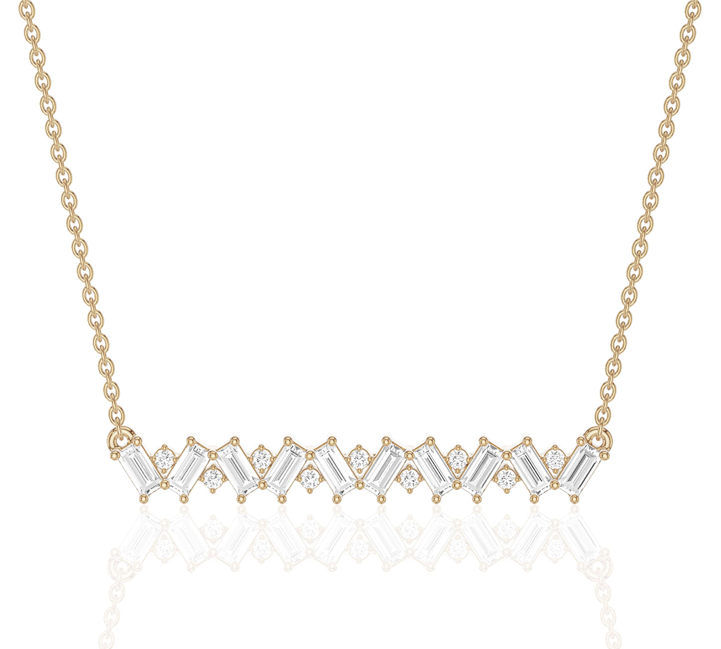 Chevron design necklace with baguette and round diamonds