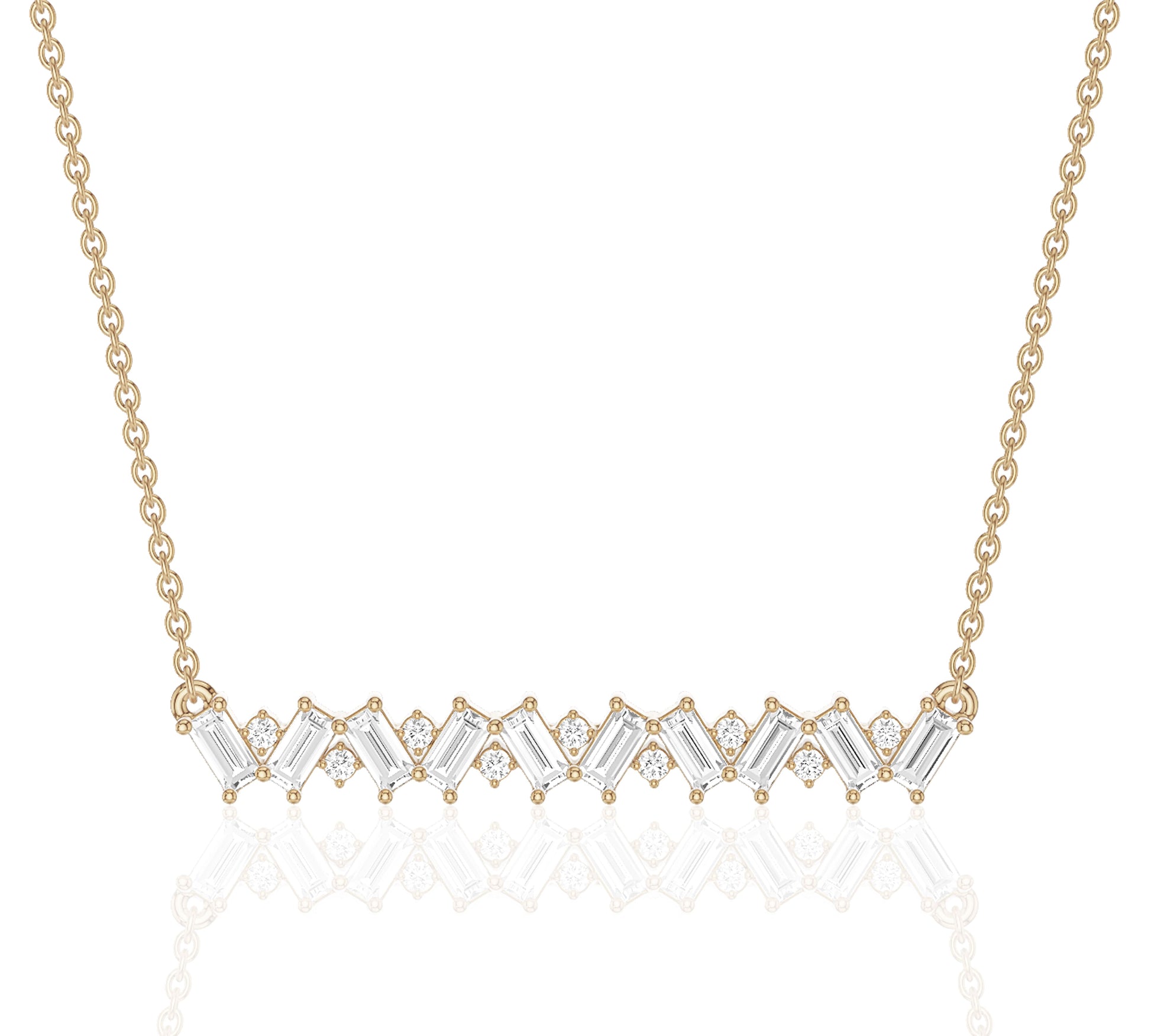 Chevron design necklace with baguette and round diamonds