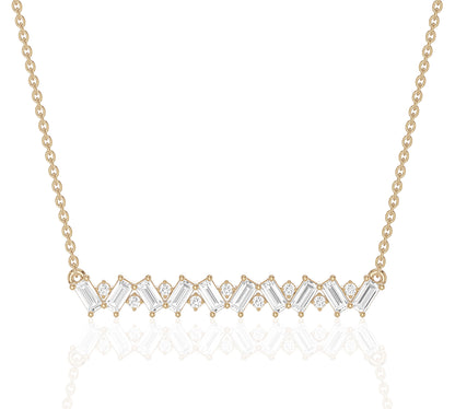 Chevron design necklace with baguette and round diamonds