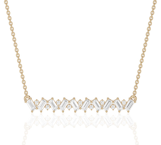 Chevron design necklace with baguette and round diamonds