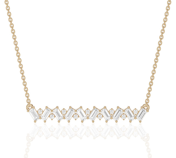Baguette & Round Diamond Bar Necklace