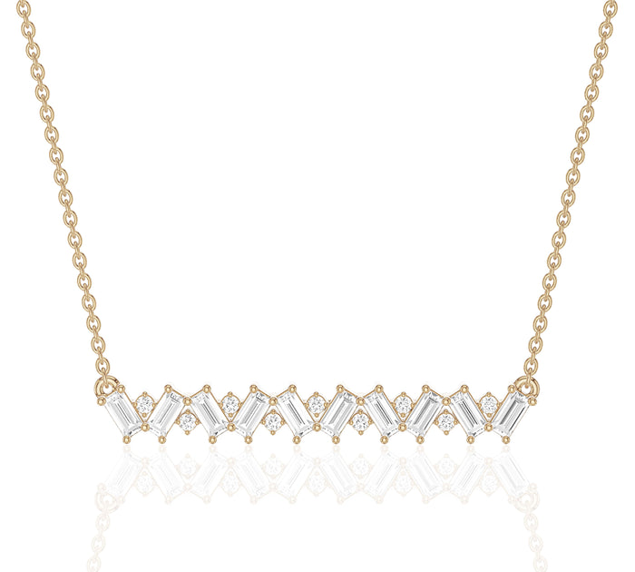 Baguette & Round Diamond Bar Necklace