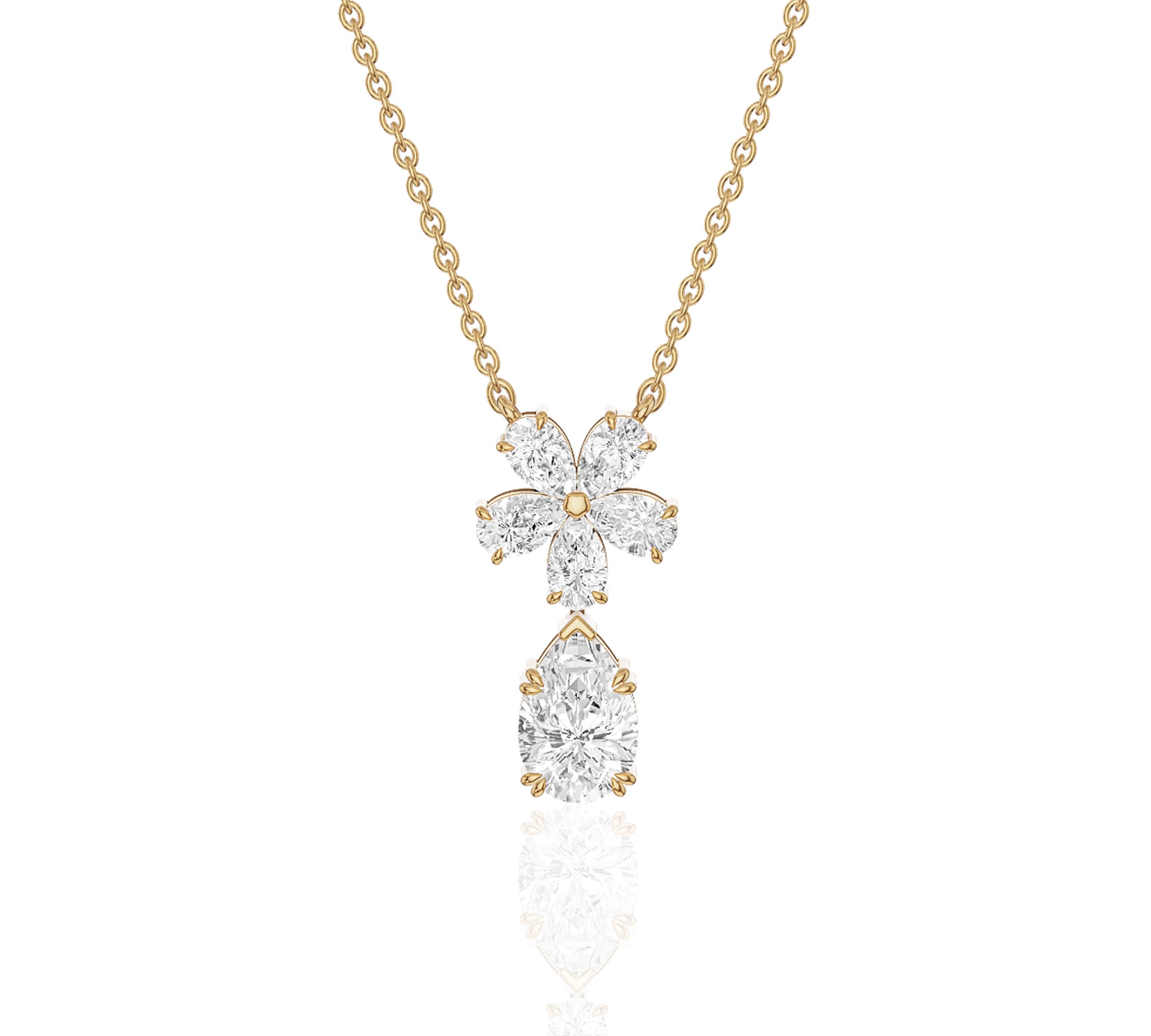 Floral diamond necklace with pear and round cuts