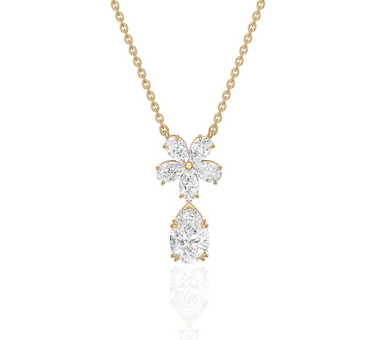Floral diamond necklace with pear and round cuts