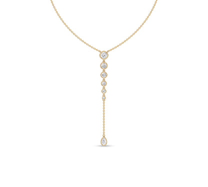 Cushion diamond gold lariat necklace​