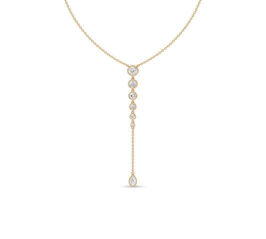 Cushion diamond gold lariat necklace​