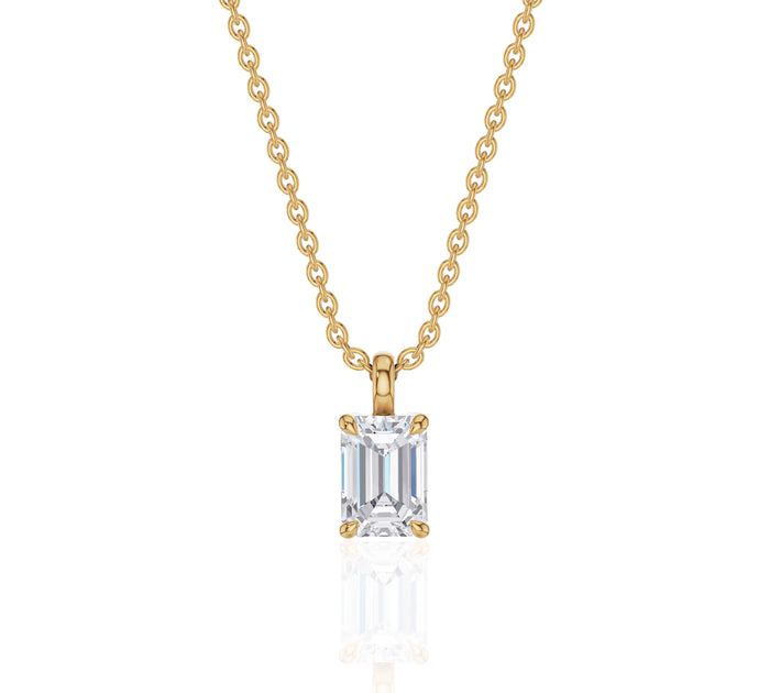 Emerald Solitaire Diamond Pendant Necklace Gold