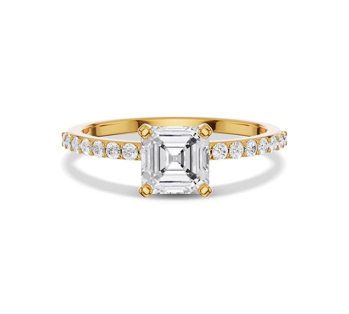 Asscher Diamond Pave Band Engagement Ring