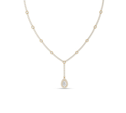 Gold Y-shaped necklace with pear pendant drop