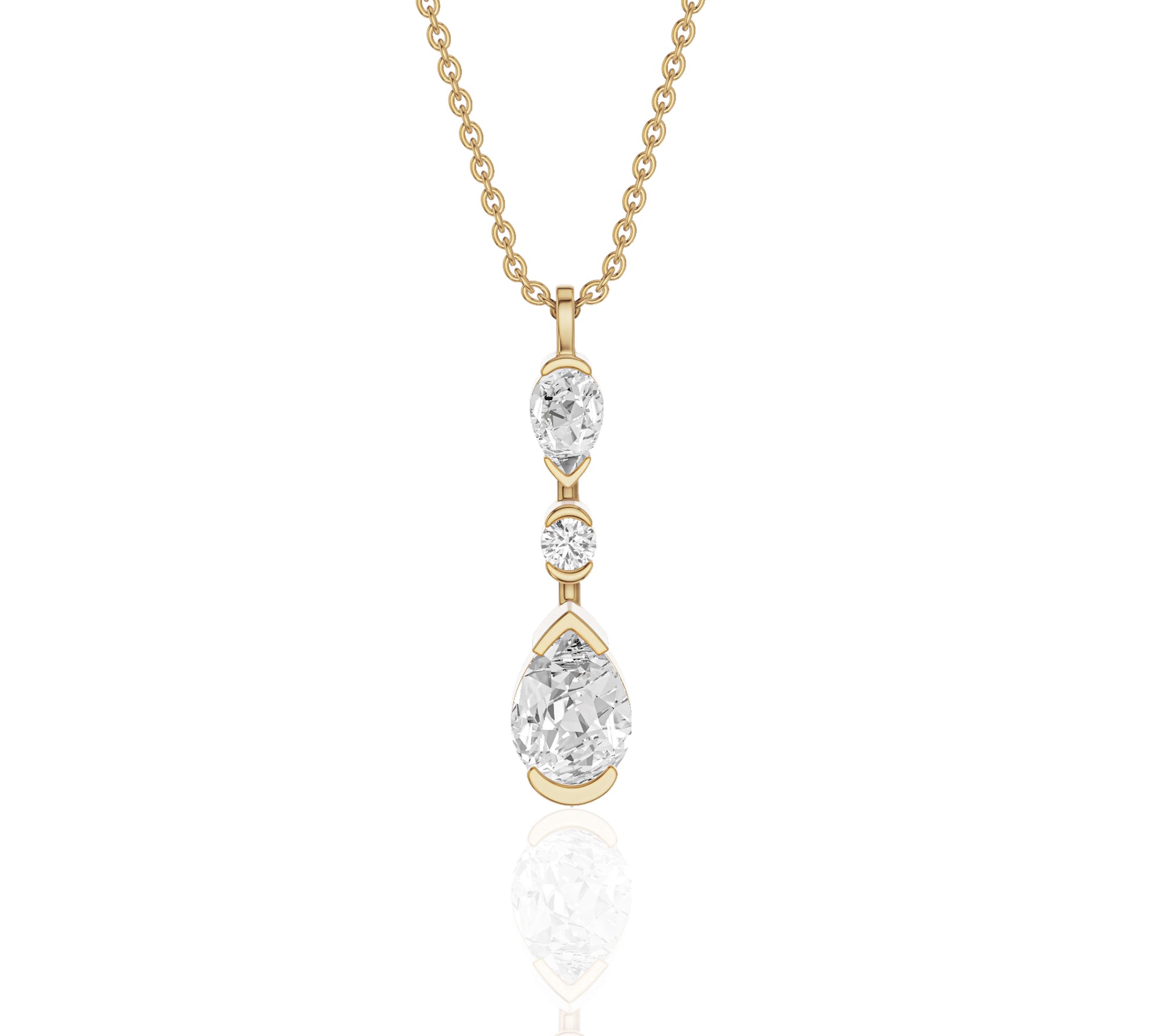 Gold necklace with three-drop diamonds