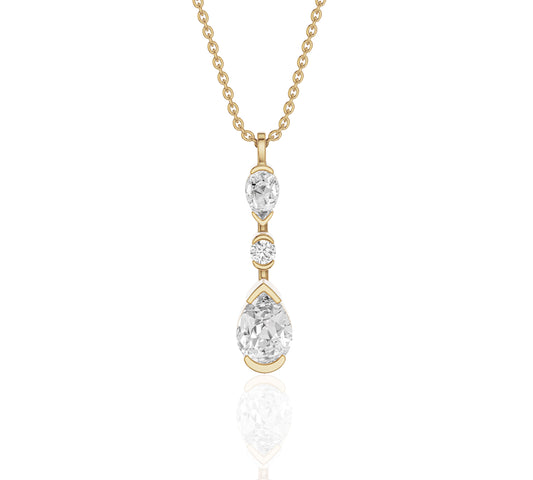 Gold necklace with three-drop diamonds