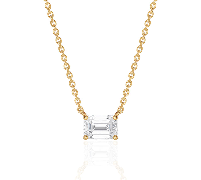 Emerald Cut Diamond Pendant Necklace Gold