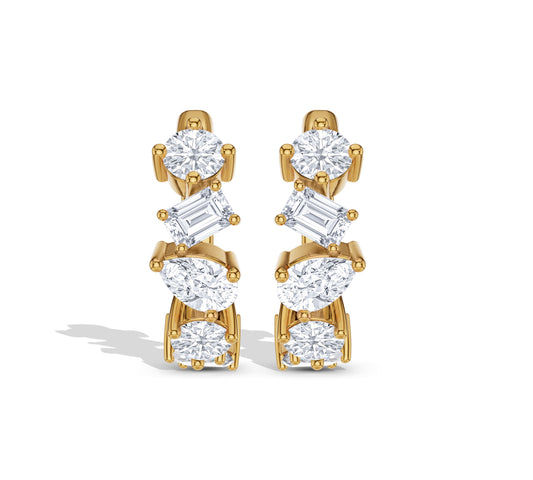 Round, baguette, and marquise cut diamond hoop earrings