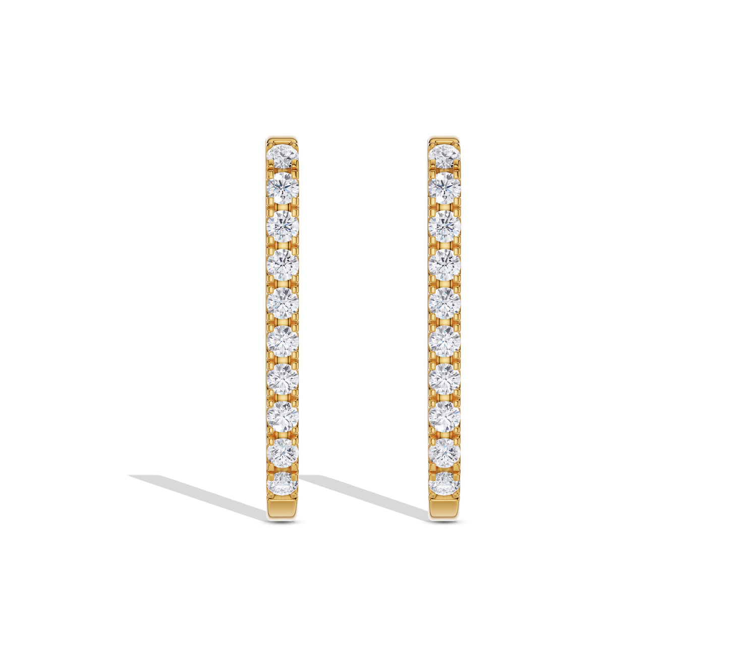 Thin rectangular bar hoop earrings with pave diamonds