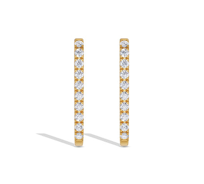 Thin rectangular bar hoop earrings with pave diamonds