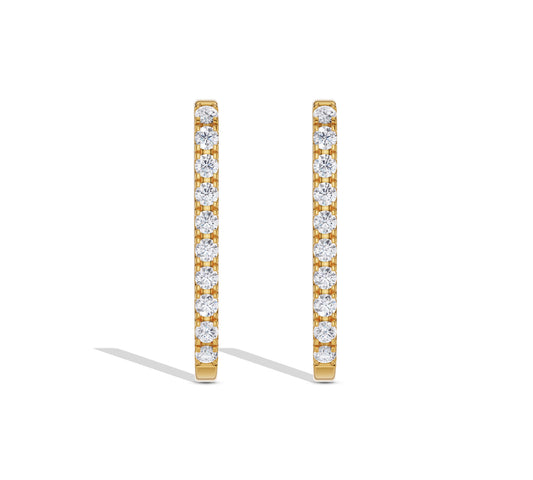 Thin rectangular bar hoop earrings with pave diamonds