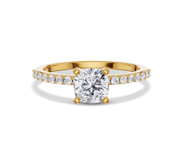 Cushion Pave Engagement Ring with Side Diamond