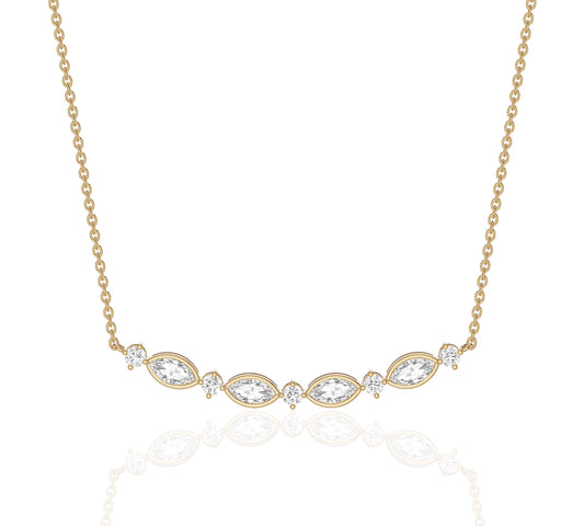 Curved rose gold necklace with marquise cut diamonds