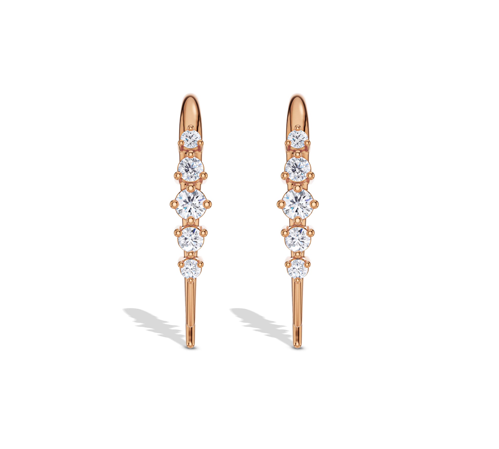 Rose gold diamond hook earrings with graduated design