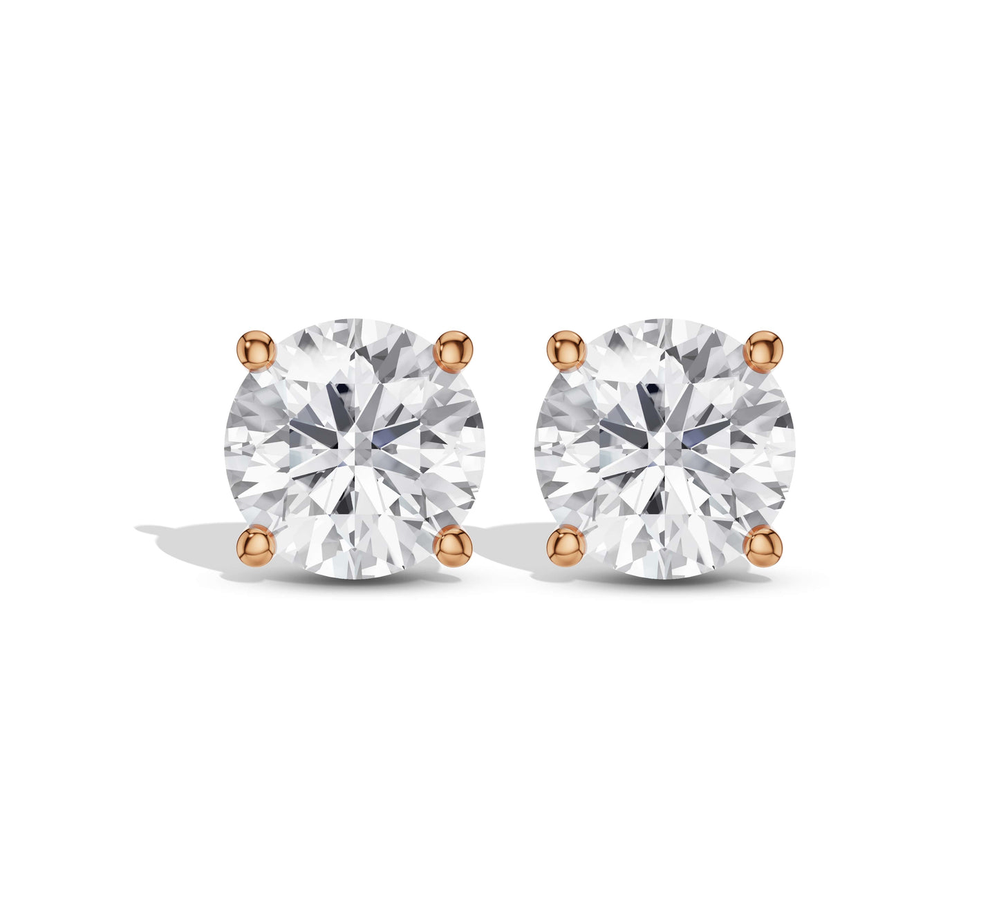 Lab-grown diamond rose gold stud earrings front and side view