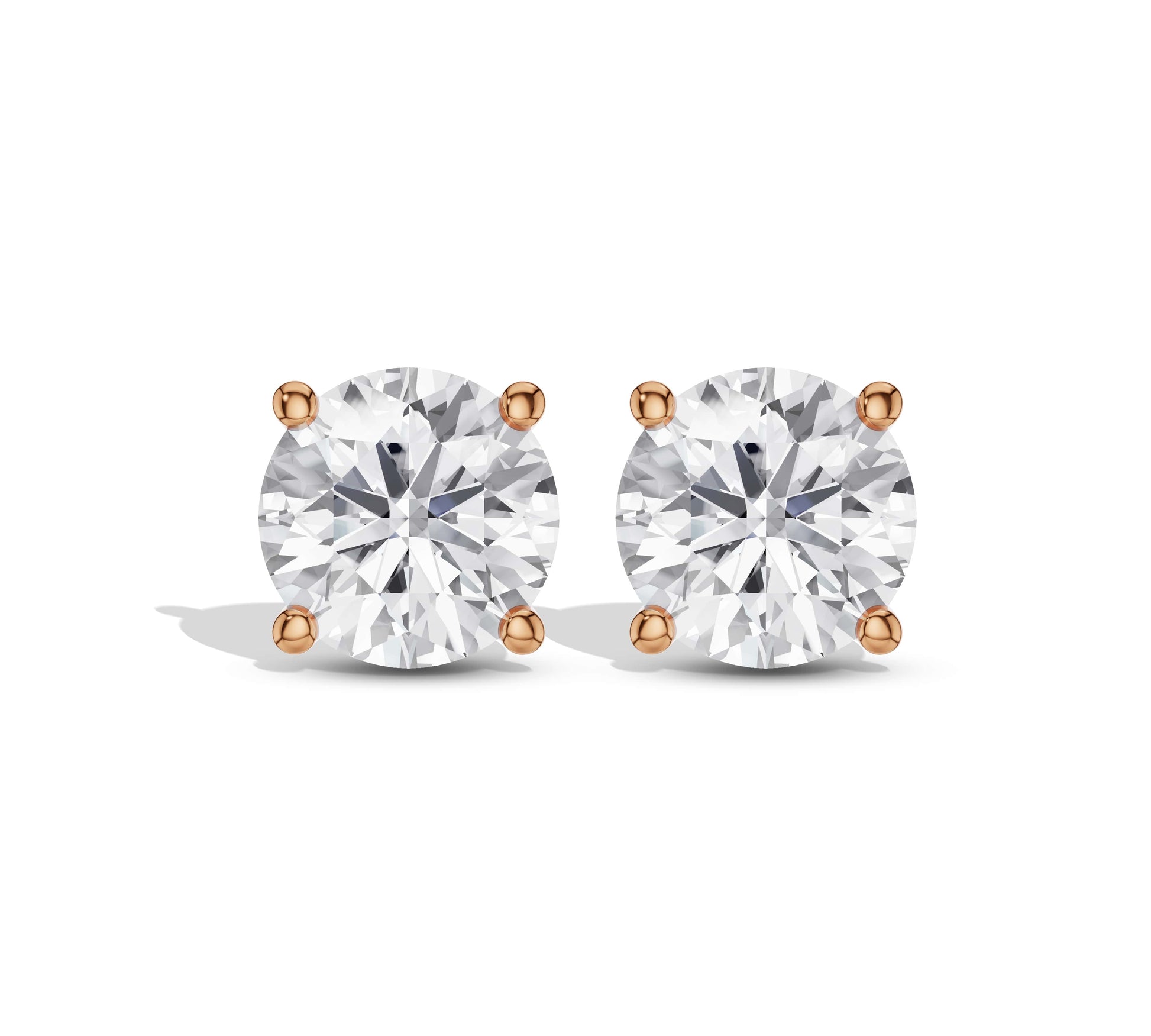 Lab-grown diamond rose gold stud earrings front and side view